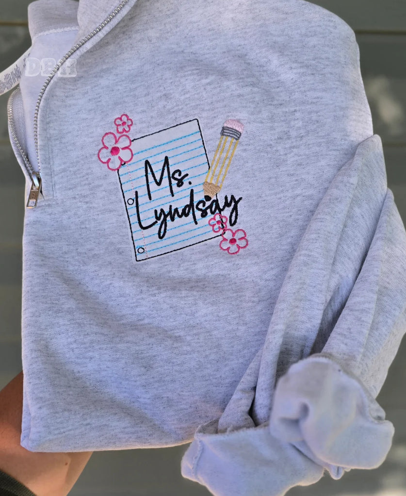 Notebook/pencil Quarter Zip Custom