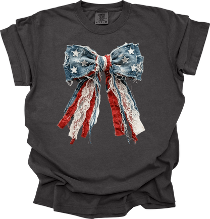 Denim patchwork bow