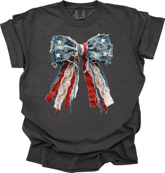 Denim patchwork bow